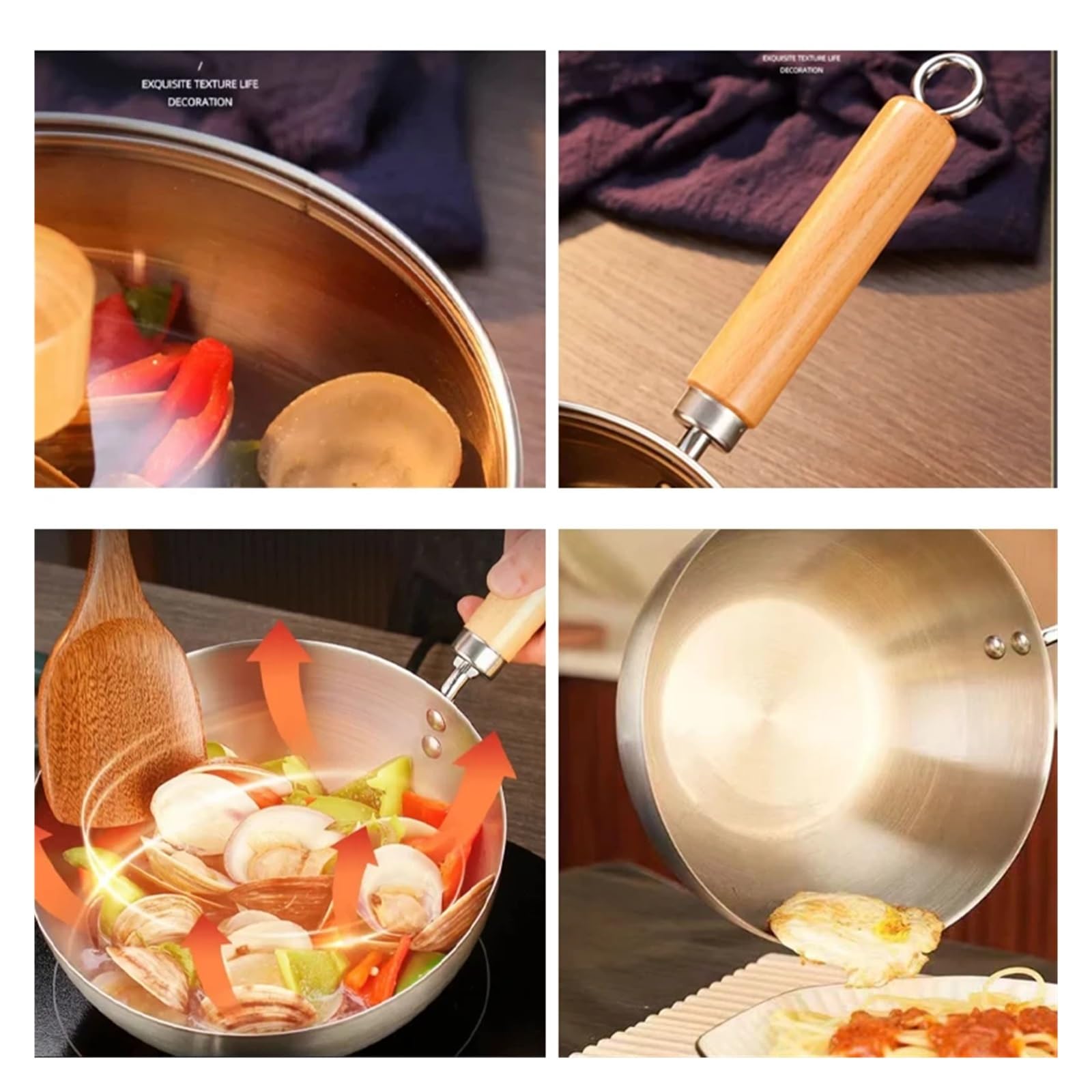 Padella antiaderente da 20 cm, wok con coperchio, in acciaio inox, for fornelli a induzione, fornelli a gas, pentole for cucinare zuppe