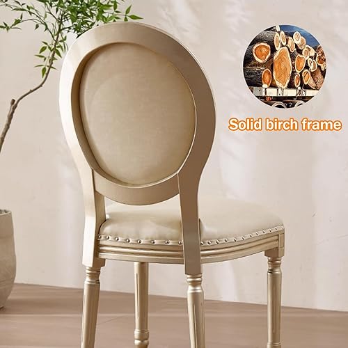 Miniatura 6 de Juego de 4 sillas de comedor de campo francés, sillas de comedor tapizadas de granja, silla de cocina con respaldo redondo y patas de madera, silla