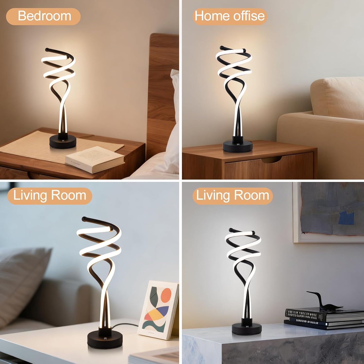 ElDISUNY Modern LED Table Lamp, 3 Color Temperatures,Touch Control Curve Dimmable Bedside Table Lamps with USB Ports, Touch Control LED Nightstand Lamp, Desk Lamp for Living Room, Bedroom -Black
