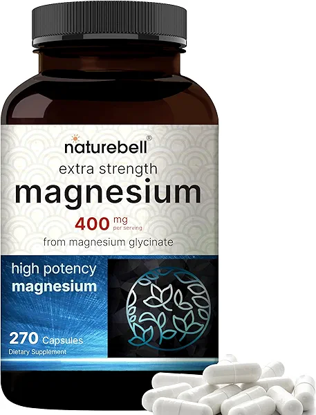NatureBell Magnesium Glycinate 400mg Elemental, 270 Capsules | 100% Chelated for High Absorption | Supports Muscle, Bone & Heart Health | Non-GMO, Gluten-Free, Vegan