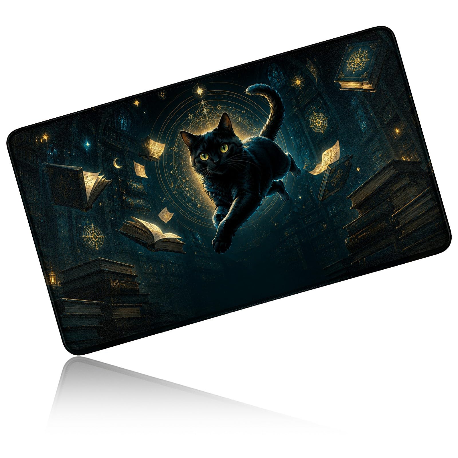 Dikoer for MTG/TCG Playmat 24" x 14" Commander Deck Mat, Library Black Cat