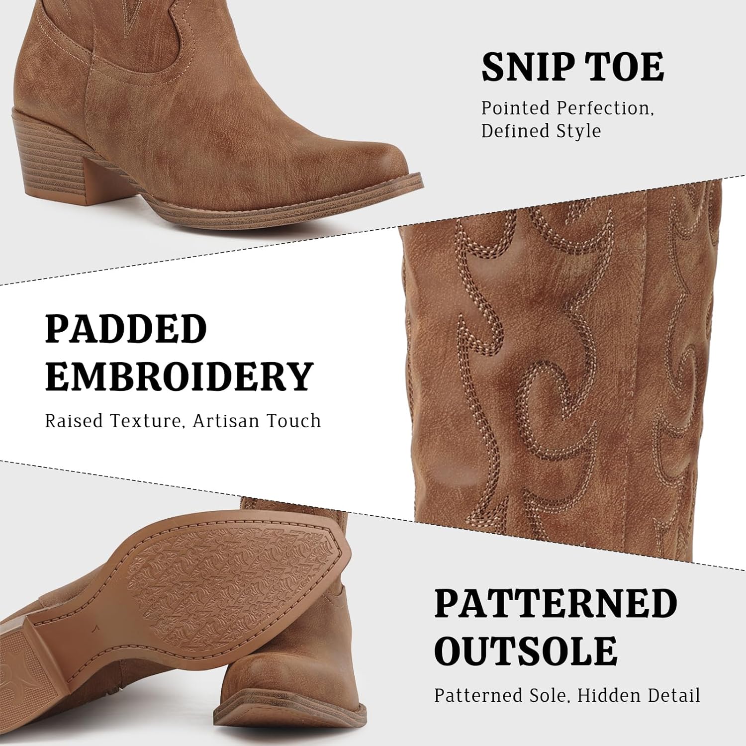 Cowboy Boots for Women Knee High – Western Cowgirl Boots with Snip Toe, Side Zipper, Padded Embroidery, Chunky Heel, Womens Cowboy Boots for Festival, Daily Wear & Rodeo