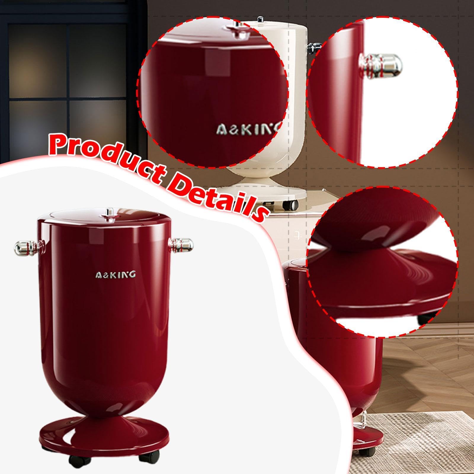 Cubo de Basura con Ruedas, Contenedor de Residuos con Cubo Interior, Resistente E Impermeable, Ideal para El Hogar, Sala de Estar, Dormitorio Y Oficin, Rojo, Individual