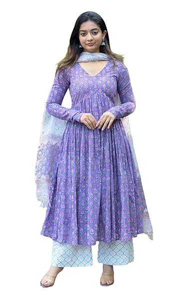 Nermosa Women Printed Anarkali Kurta and Pant Set with Dupatta