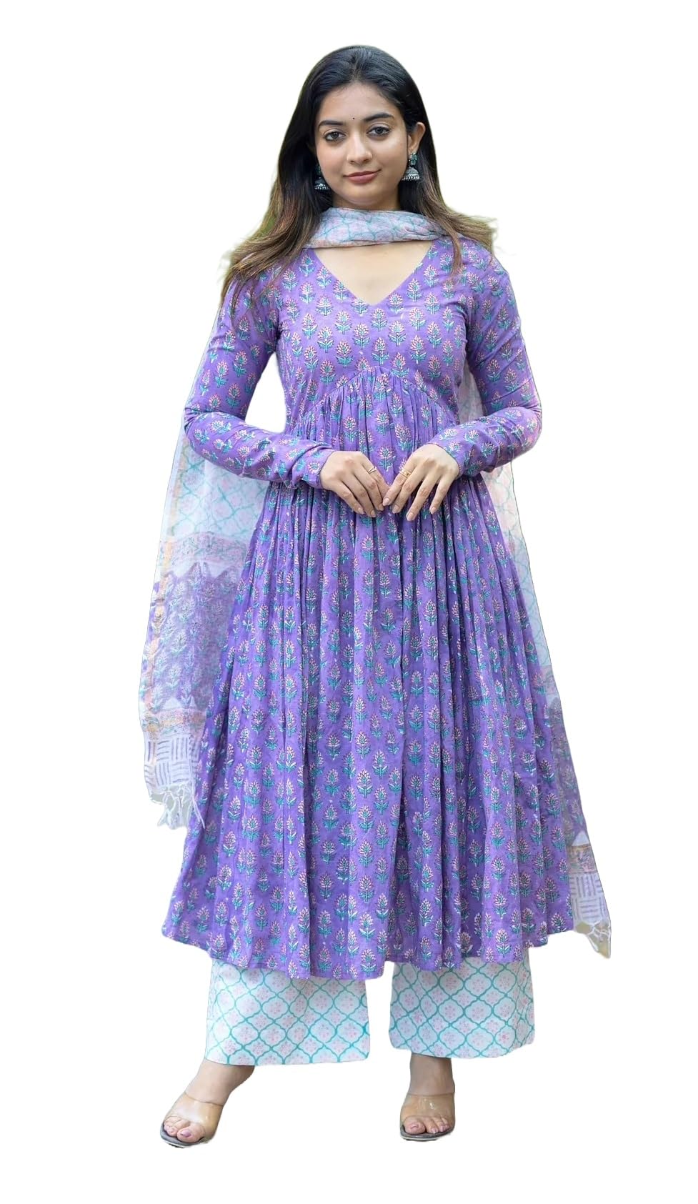Women Printed Anarkali Kurta and Pant Set with Dupatta