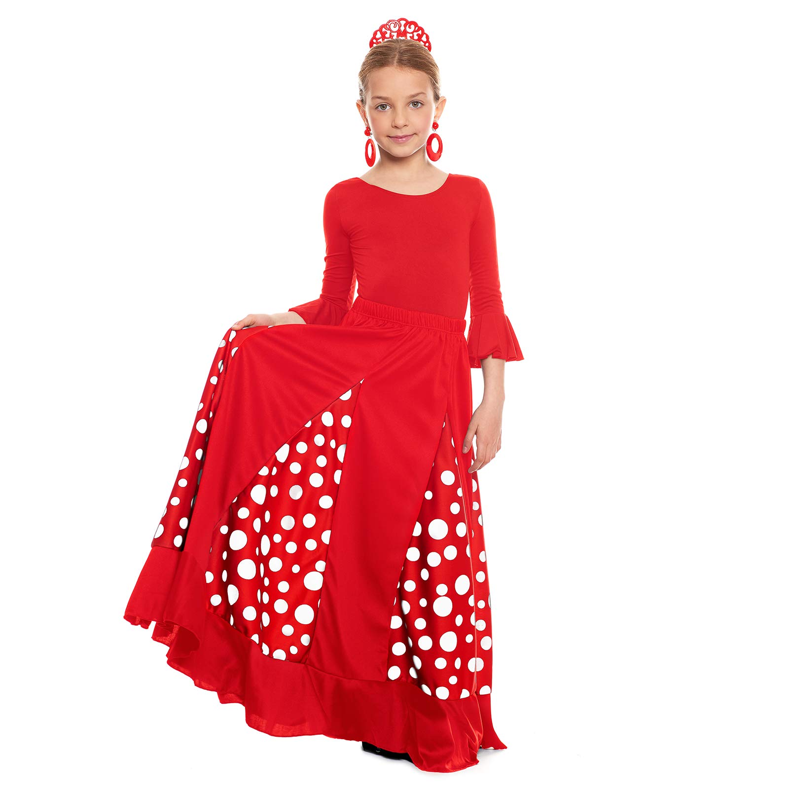 Falda Flamenca Niña Roja con Quillas Lunares Blancos Tallas Infantiles 2 a 12 años