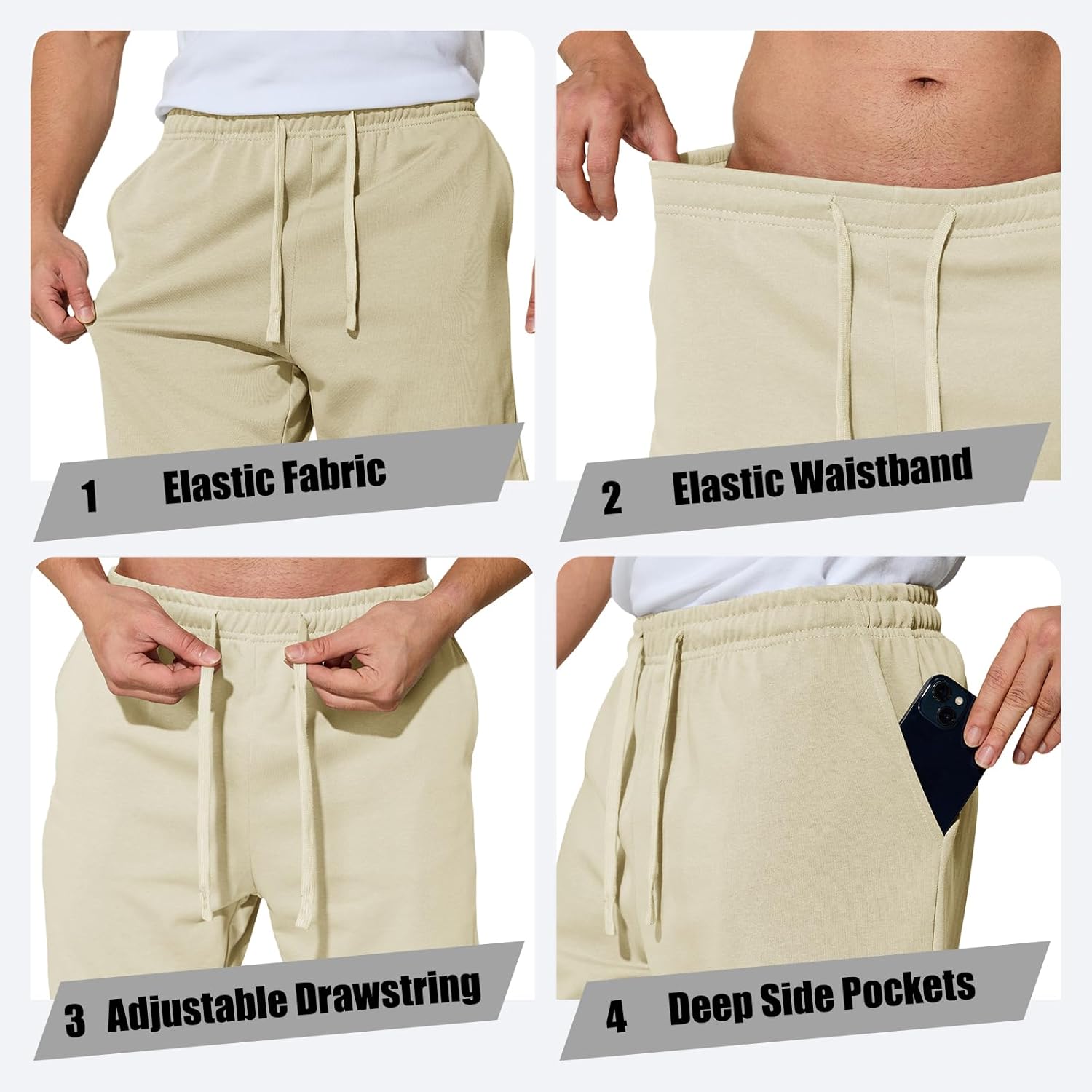 Men's Casual Shorts 7" Cotton Athletic Running Shorts Elastic Waist Drawstring Workout Sweat Shorts - Image 7