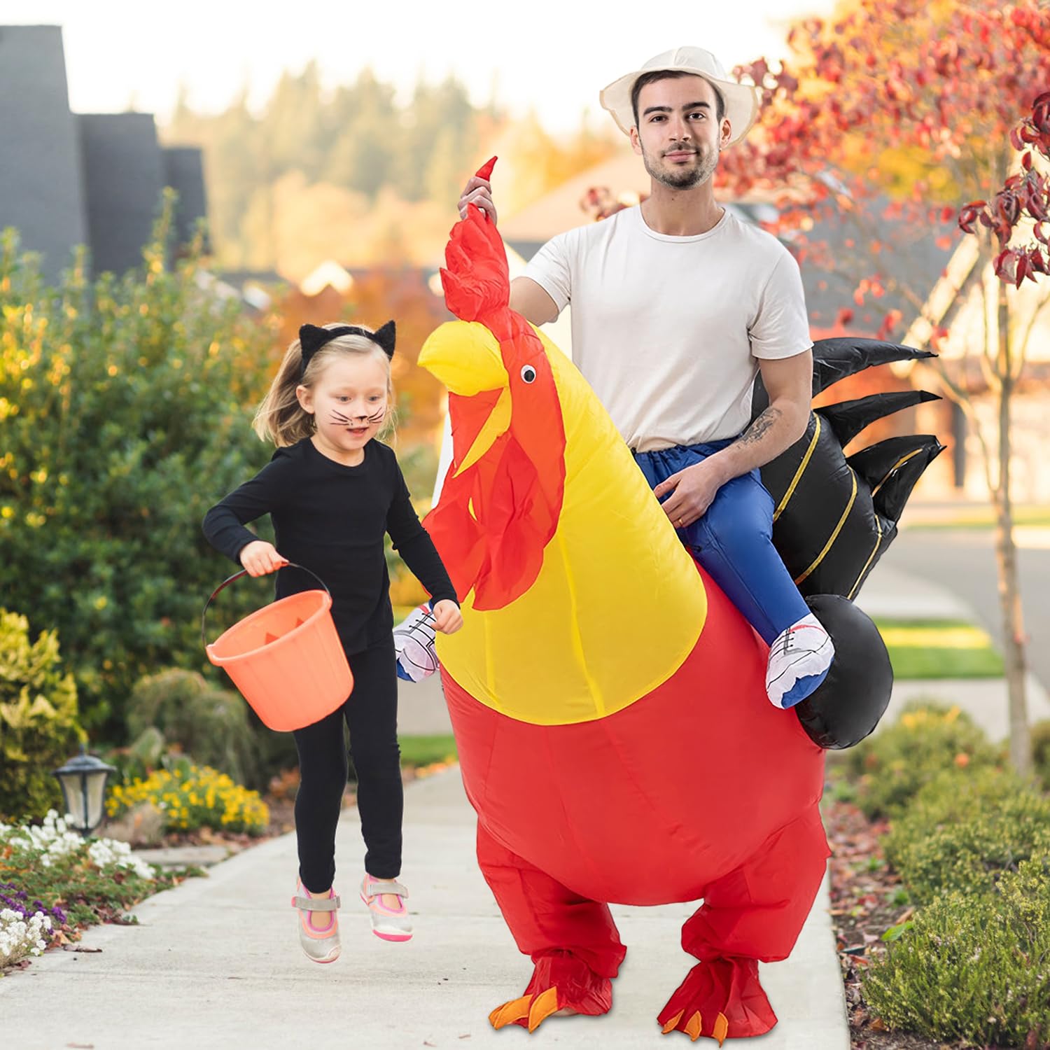 Costume de coq gonflable insolite Poulets Déguisement Costume Taille pour Fête Halloween Noël Cosplay Adulte (Red)