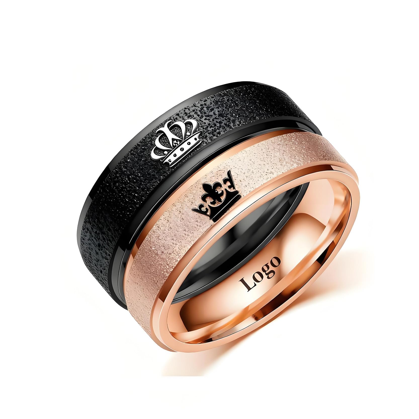 Bagues de Couple Couronne Givrée Personnalisées À l'intérieur du Texte Bagues de Promesse Gravées pour Lui et Ses Bandes de Paire Personnalisées pour Fiançailles