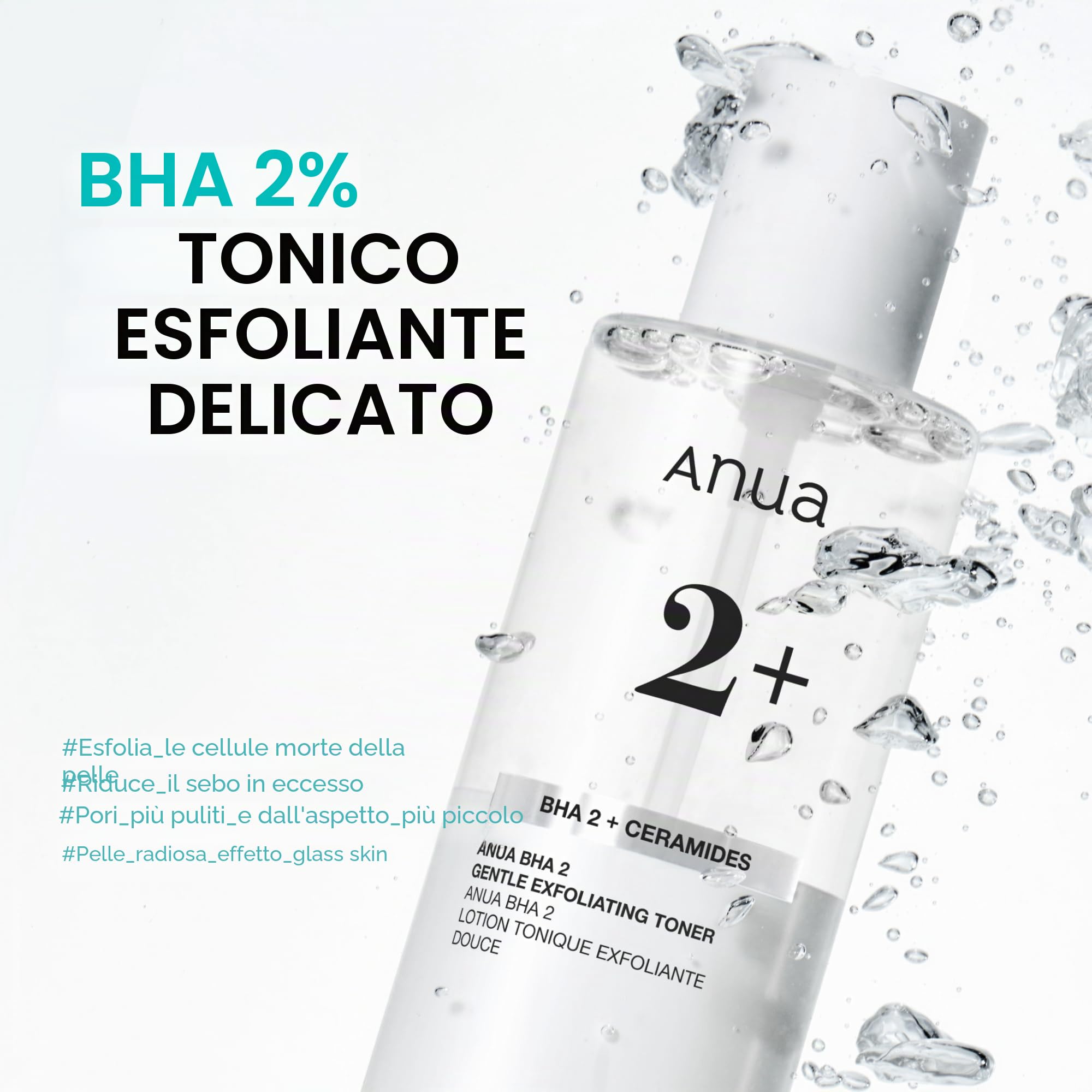 Anua BHA 2% Gentle Exfoliating Toner - Tonico viso coreano esfoliante delicato con Acido Salicilico 2%, Tea Tree, Acido Ialuronico e Ceramidi, pulizia pori e controllo sebo, per pelle impura (150 ml)