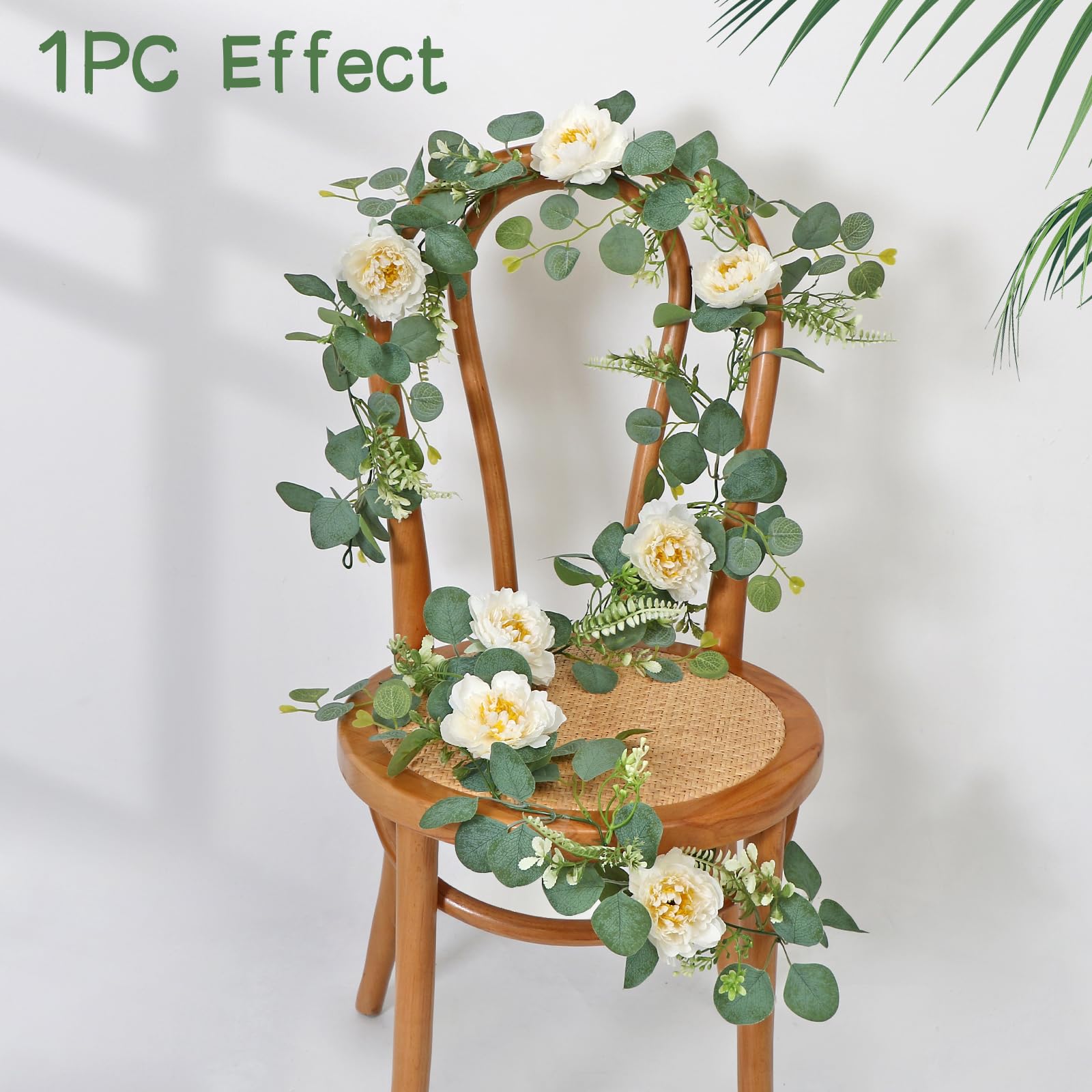 DEMIUKO Künstliche Eukalyptus-Girlanden mit Blumen, künstliche Pfingstrosen, Rose, Blumen, grüne Girlande, Blumenranken für Hochzeit, Tischläufer, Bogen, Party, Zeremonie, Hintergrunddekoration (4