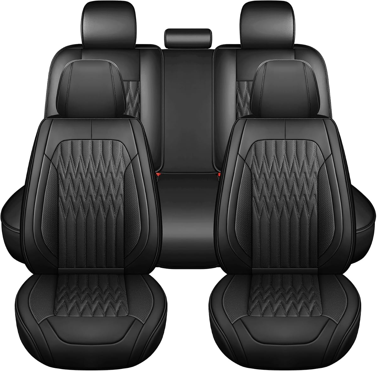Huidasource Fundas de asiento de coche negras, impermeables de piel sintética, ajuste universal para la mayoría de los coches, sedanes, SUV, camiones, compatible con airbag, acceso a portavasos, compatible con asiento de coche, fácil instalación, se limpia con un paño
