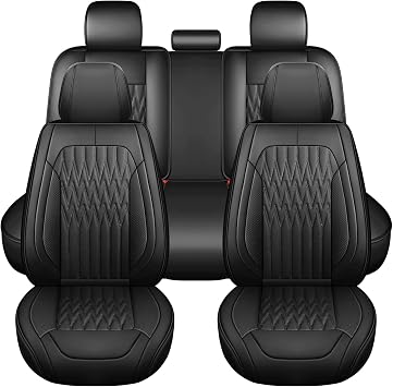 Huidasource Black Car Seat Covers, Waterproof Faux Leather Universal Fit Most Cars Sedans SUVs Trucks Airbag Compatible, Cup Holder Access, Car Seat Compatible, Easy Install, Wipes Clean