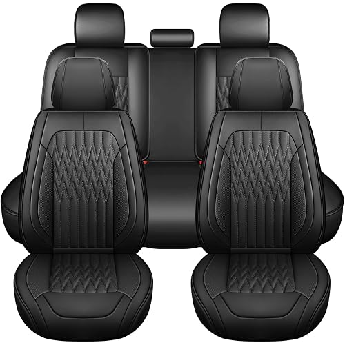 Huidasource Black Car Seat Covers, Waterproof Faux Leather Universal Fit Most Cars Sedans SUVs Trucks Airbag Compatible, Cup Holder Access, Car Seat Compatible, Easy Install, Wipes Clean