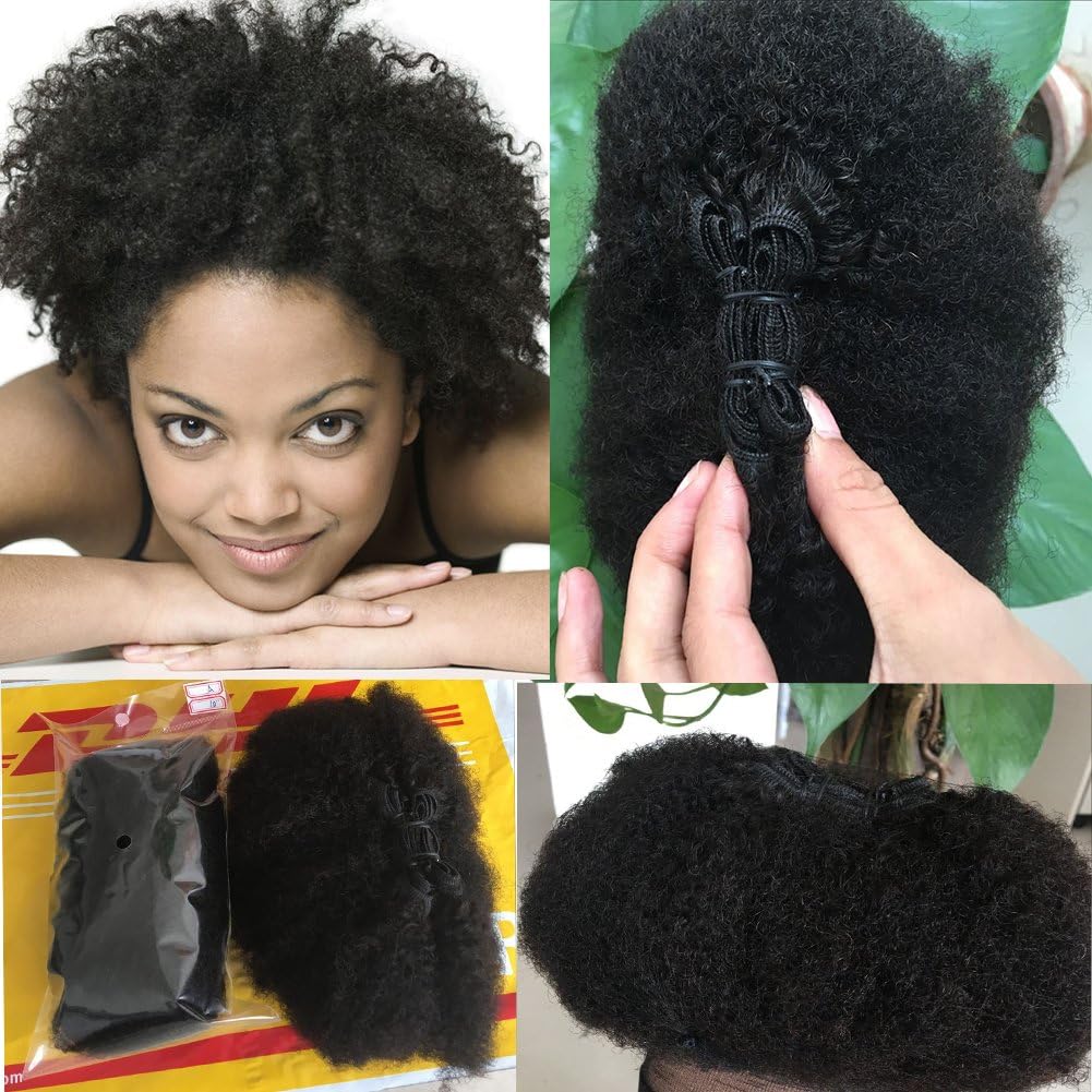 Youth Beauty Natural Looking Unprocessed Virgin Mongolian Afro Kinky Curly Double Drawn Human Hair Extensions for Black Women Beauty and Hair Salon Natural Black 50g/pcs 20"