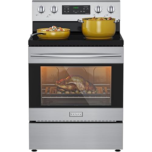 Empava 30" Electric Range,4.8 Cu.Ft Oven, Radiant Ceramic Cooktop, 4 Elements, Steam Clean, Freestanding & Slide-in Stove,Stainless Steel, 240V
