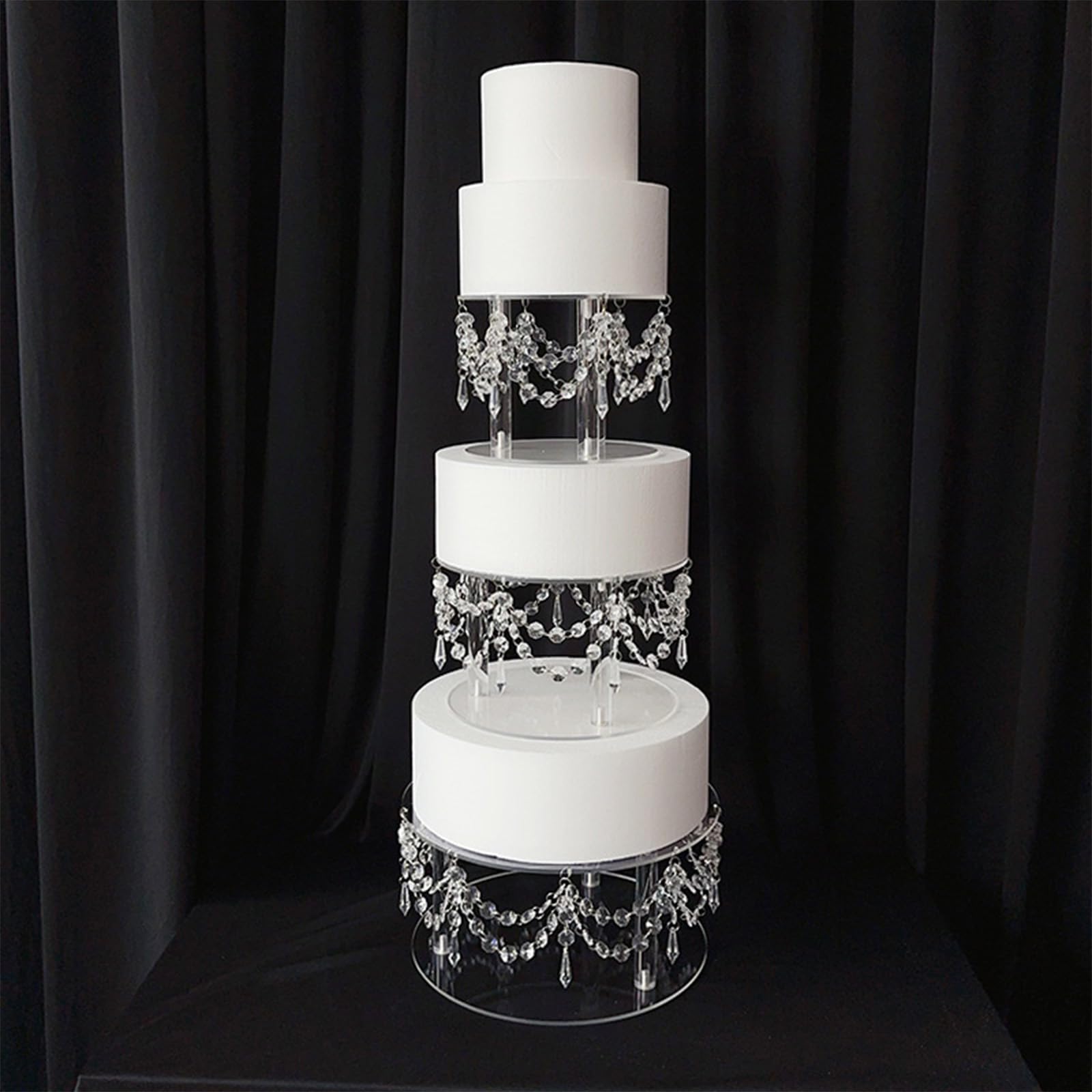 Generico Alzata per torta in acrilico trasparente infrangibile con perline per esporre dessert alle feste, eventi e stand per feste