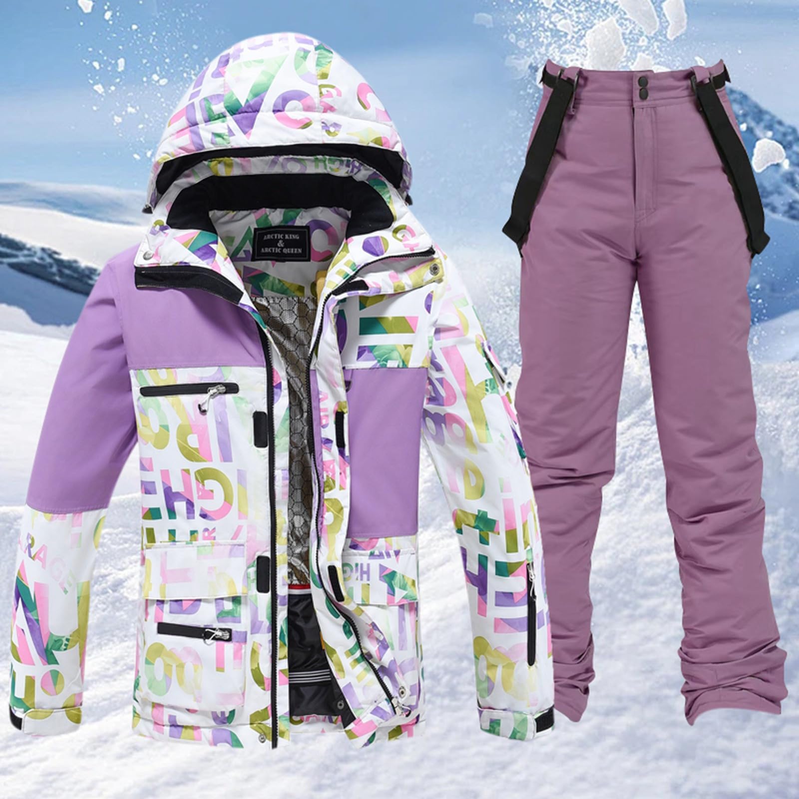 Conjunto de chaqueta de esquí y pantalones de esquí para mujer, traje de esquí de 2 piezas, traje de nieve de 10.000 mm, columna de agua de 10.000 mm, chaqueta de nieve, transpirable,