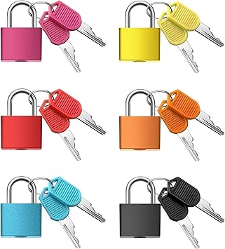 PUTHAK Suitcase Locks with Keys, Small Luggage Padlocks Metal Padlocks Mini Keyed Padlock for School Gym Classroom Matching Game (Fresh Color,6 Pieces)