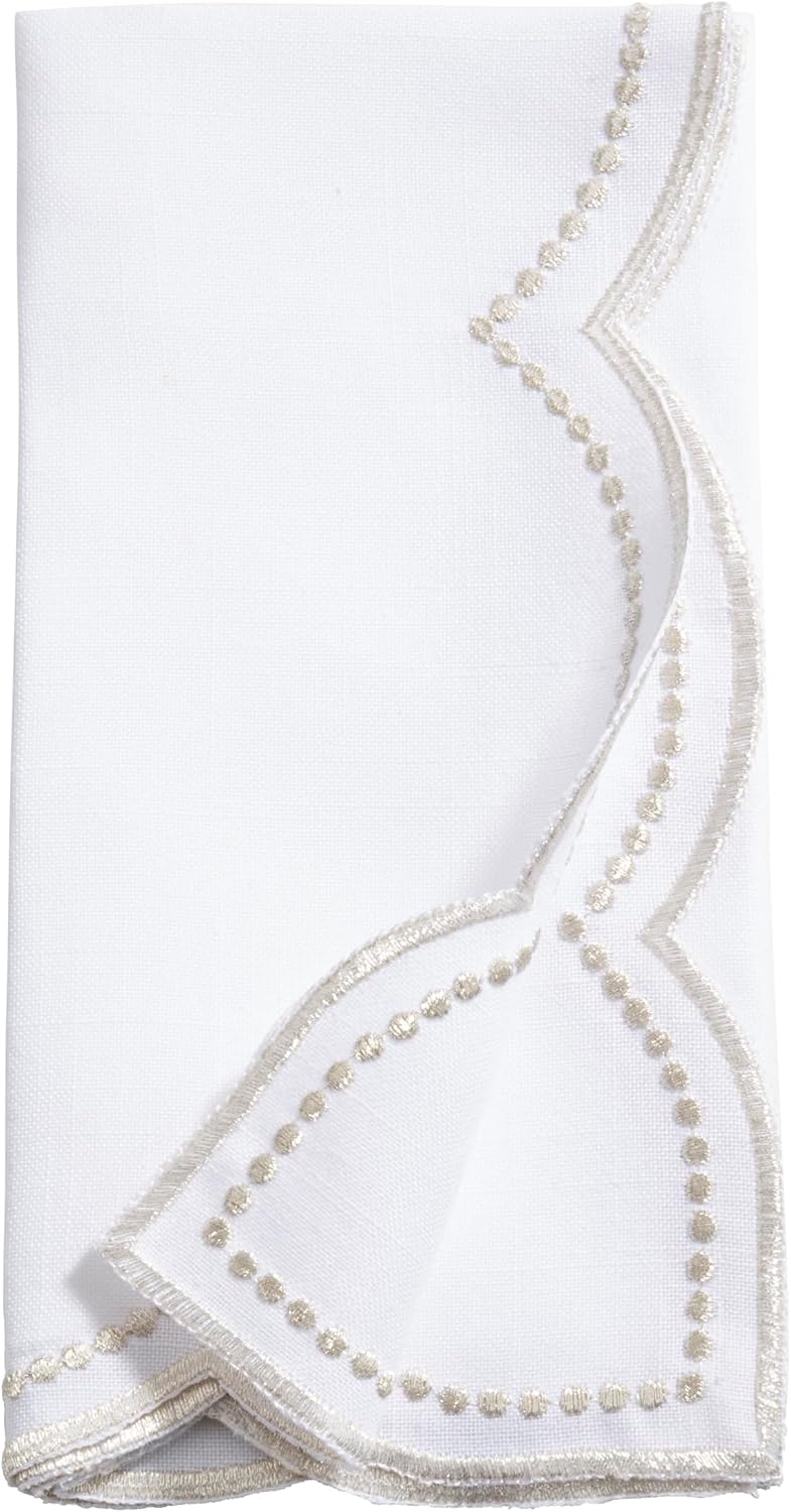 Embroidered Polka Dot Napkin w/Scallop Edge (Set of 4)