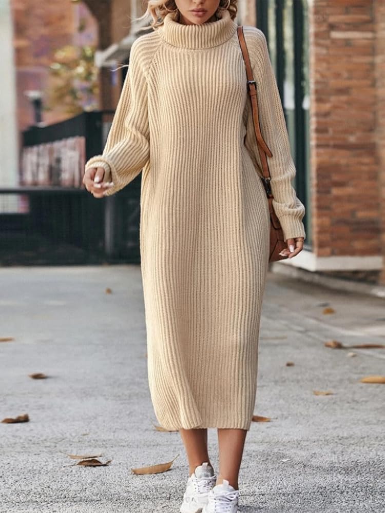 Conshvi Women's Turtleneck Ribbed Knit Winter Maxi Dresses Casual Loose  Long Sleeve Pullover Sweater Long Dresses, Beige, X-Small : Amazon.ca:  Clothing, Shoes \u0026 Accessories