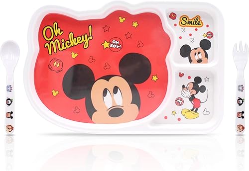 Juego de 3 piezas – Platos de resina de lunares de Mickey para comida y alimentación de alimentos, compartimentos divididos, plato de vajilla con