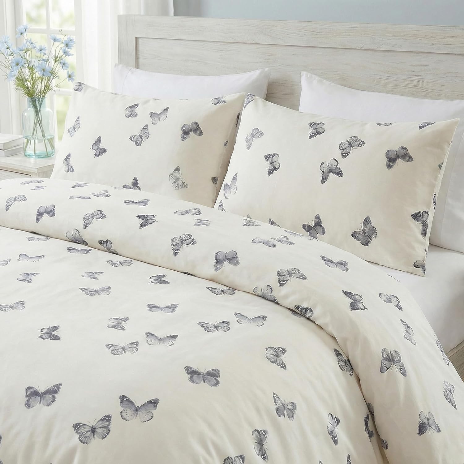 Butterfly Duvet Cover Set Queen Size 100% Cotton Duvet Cover 3 Pcs Cute Butterfly Printed Comforter Cover with Zipper Closure Soft and Lightweight Cotton Duvet Cover image 5