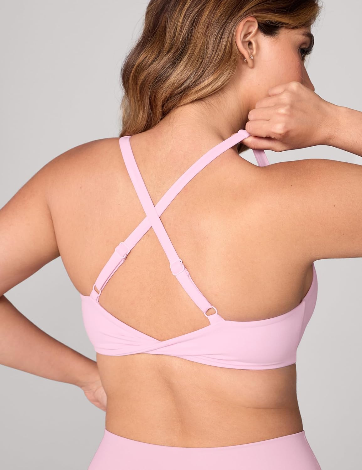 Hugcurve Adjustable Cross Back Sports Bra for Women V Neck Twist Back Padded Yoga Workout Top - Image 3