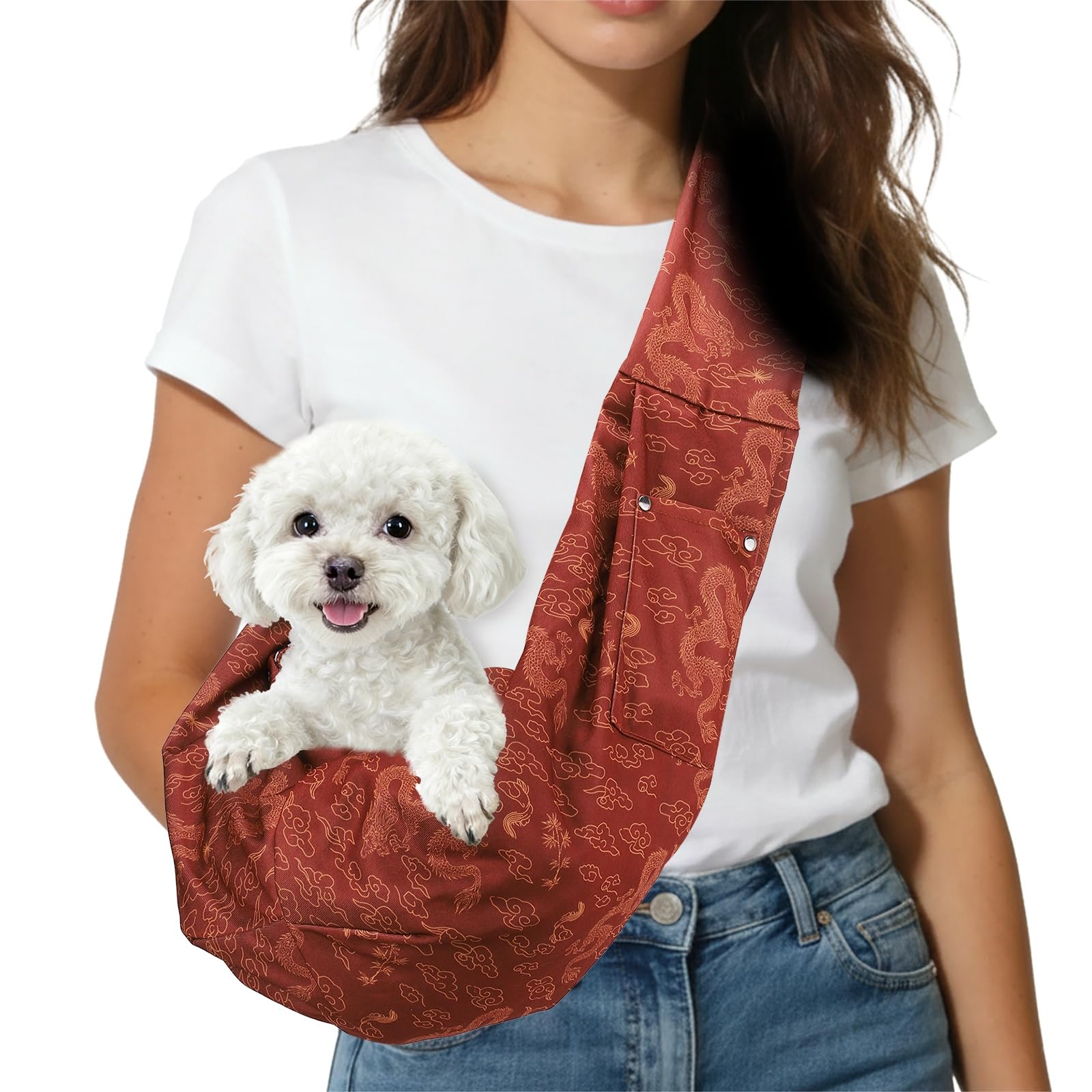 Sac de transport animaux 7,5 kg rouge avec poche, la solution pour soulager votre épaule