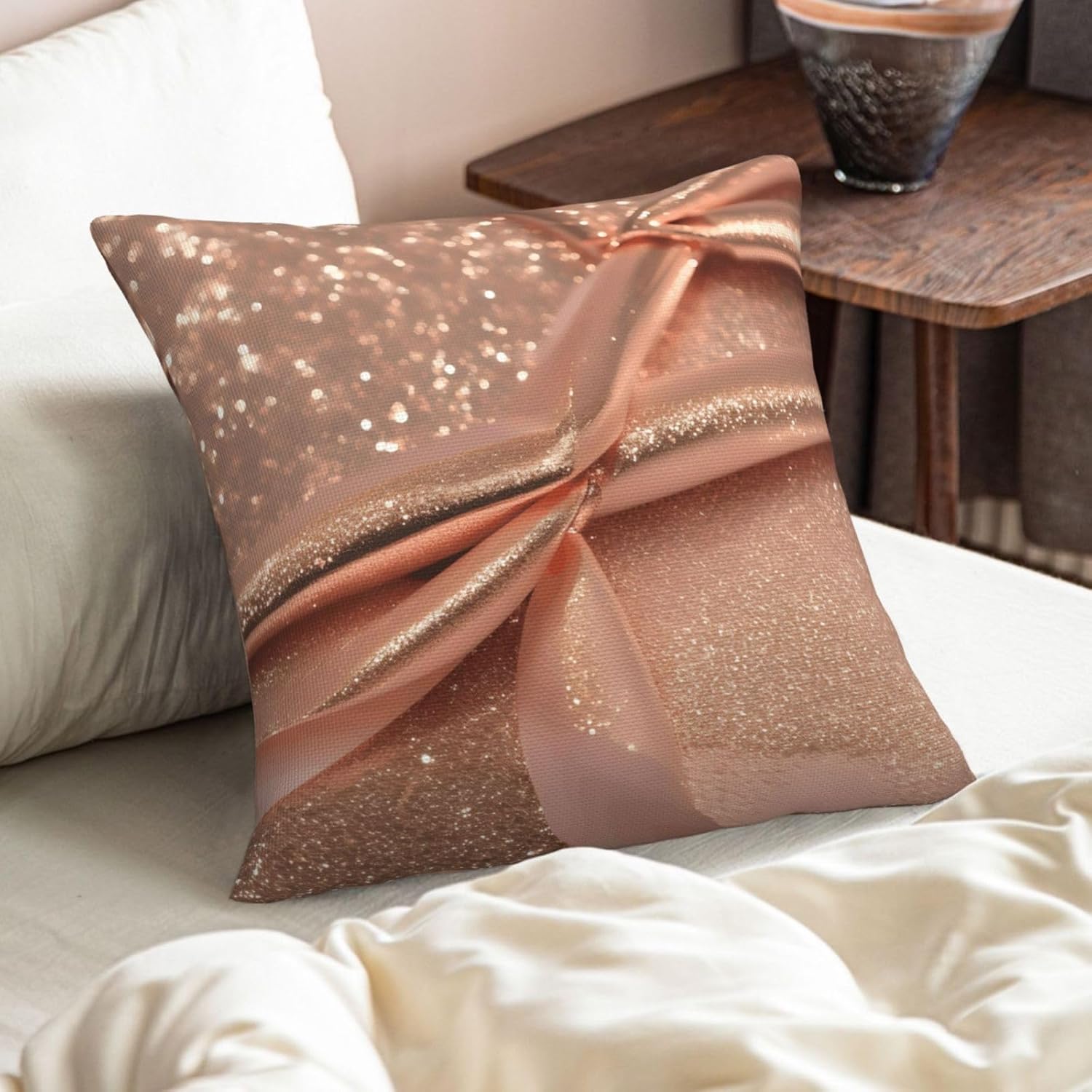Rose Gold Glitter Imitation Linen Pillowcase -2 Sets, Fashionable Home Decoration, Used for Sofas, Gardens, beds