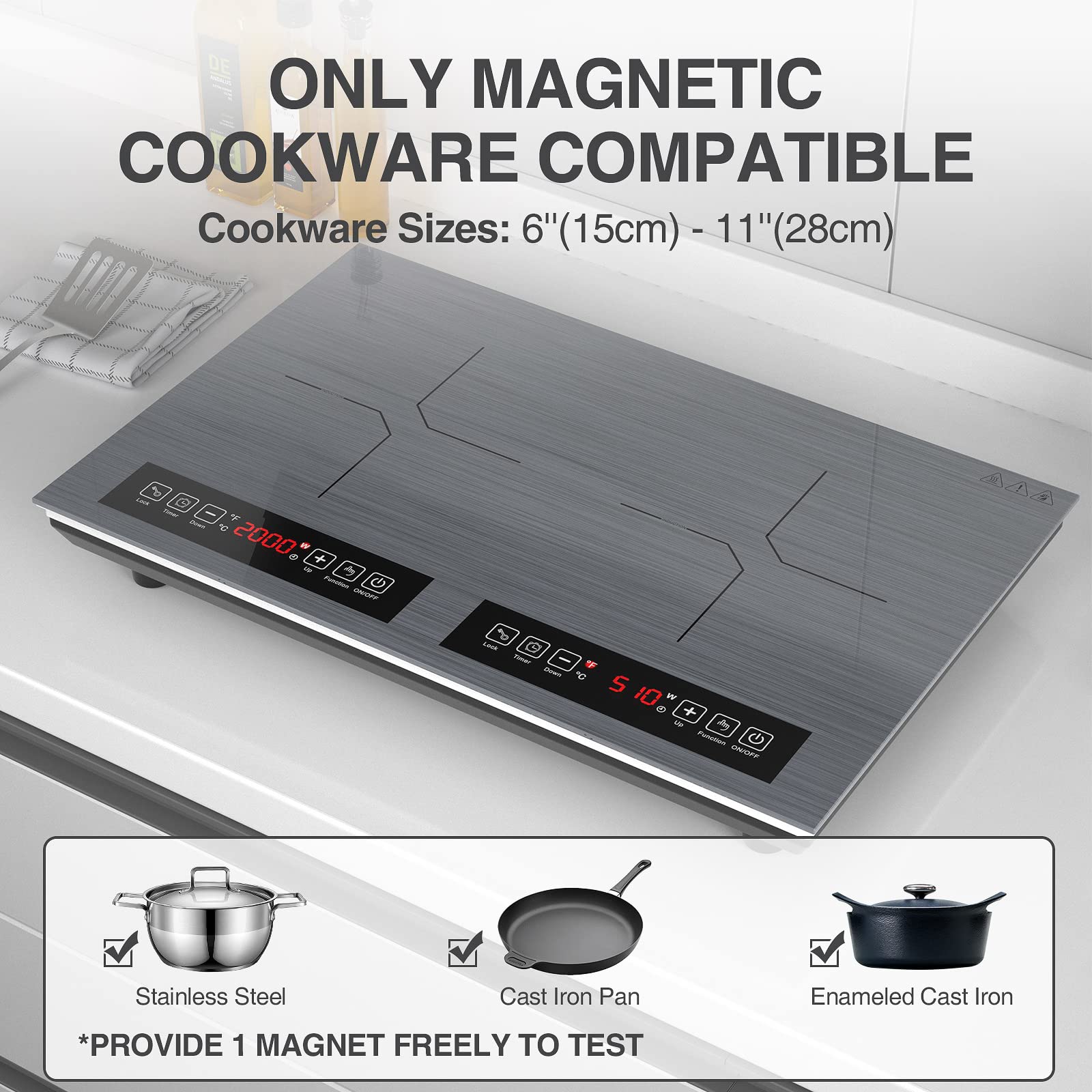 Induction Cooktop, GTKZW 2 Burner Electric Cooktop, 120V 2000W Electric
