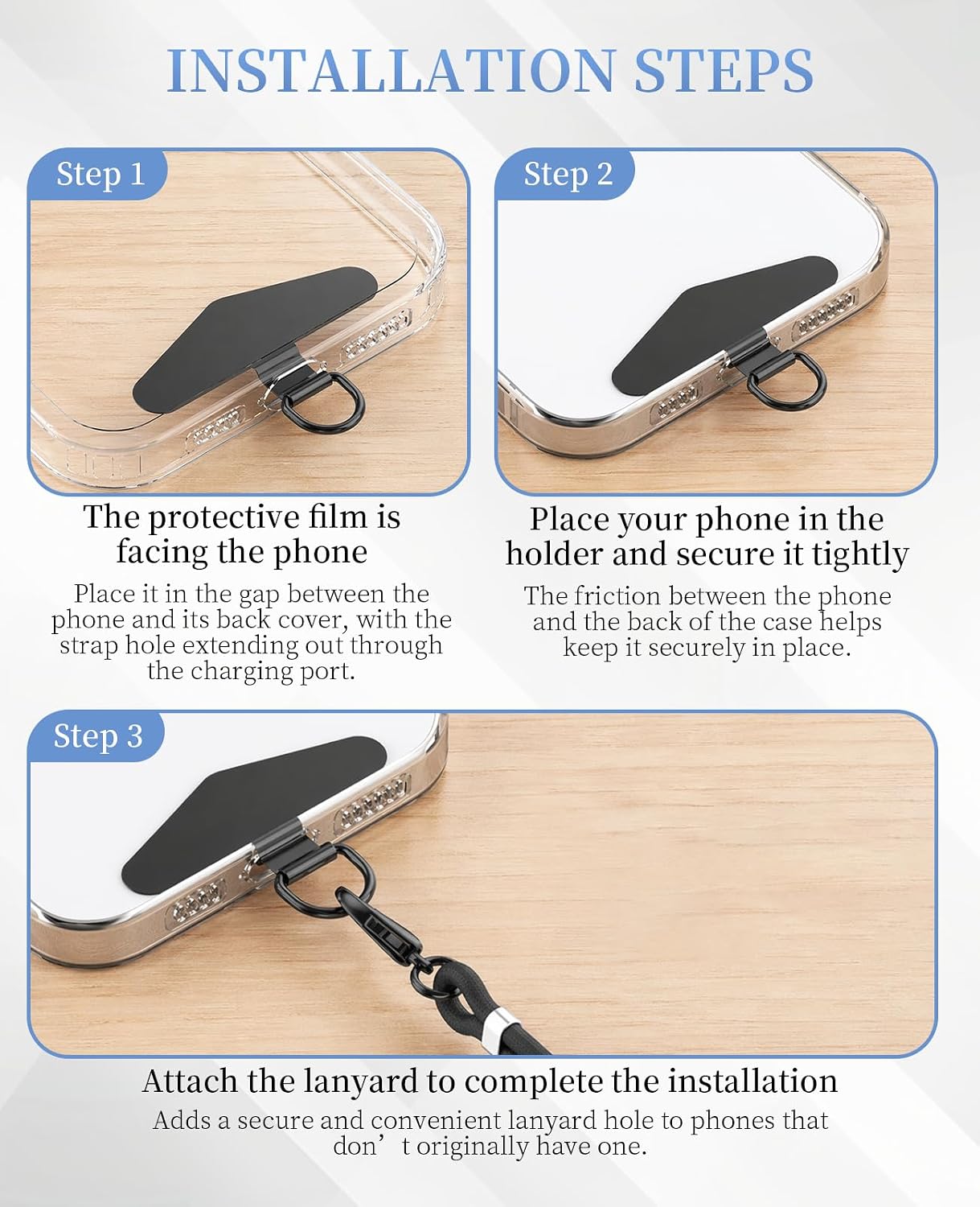 Phone Tether Tab, 4 Set Metal Phone Charm Holder with 360 Rotation Spring Ring, Cell Phone Wristlet Attachment Clip for Lanyard