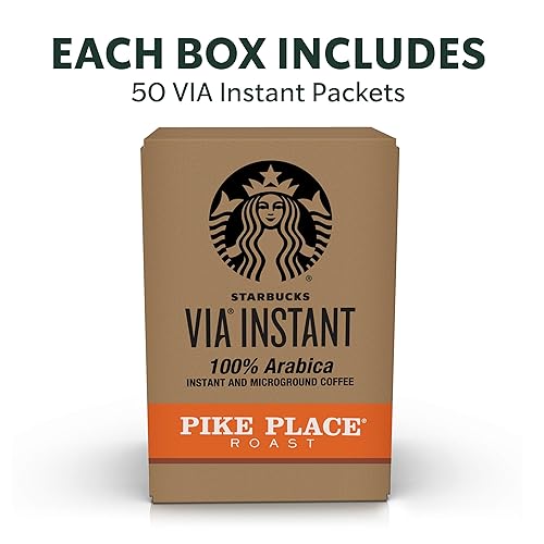 Miniatura 2 de Starbucks VIA Instant Coffee, Medium Roast Coffee, Pike Place Roast, 100% Arabica, Single-Serve, 1 Box (50 Packets)