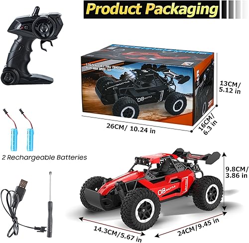 Miniatura 9 de Auto a control remoto para niños de 3, 4, 5, 6, 7+, 20 KMH, autos RC de alta velocidad con luces LED, 2.4 GHz 2WD Monster Truck juguetes, autos de