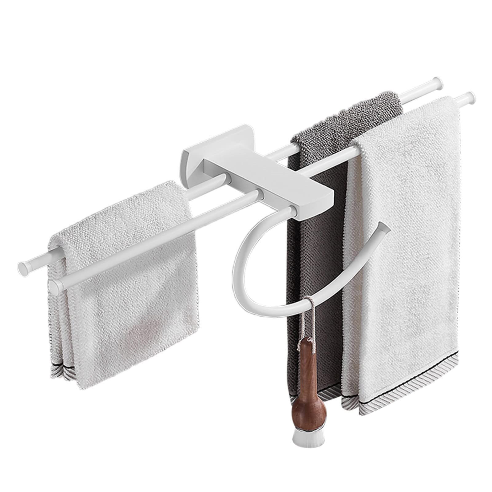 Toallero de Pared Autoadhesivo sin Taladro, Doble, de latón, para Cocina y baño, Color Dorado, 50 cm (Color: Negro, tamaño 50 cm) (Blanco, 60 cm)