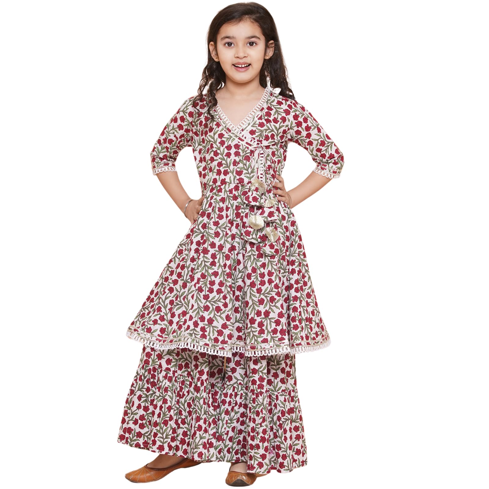 NaixaGirls Rayon Fabric Floral Printed 3/4 Sleeve Sharara Dress Set For All Occasion salwar suit