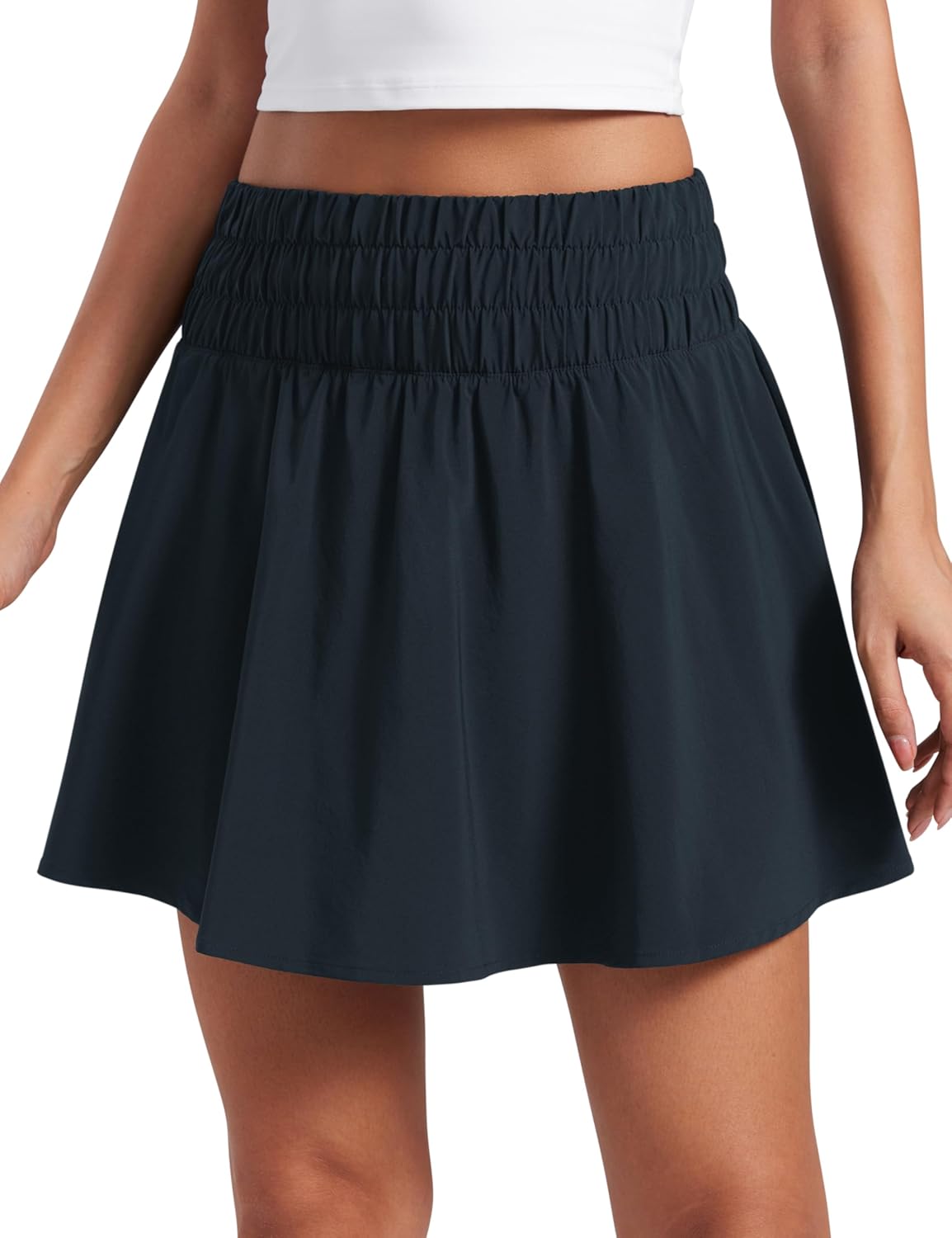 CRZ YOGA High Shirred-Waisted Tennis Skirts for Women - Mini Lined Golf Casual Athletic Flowy Skorts with Pockets