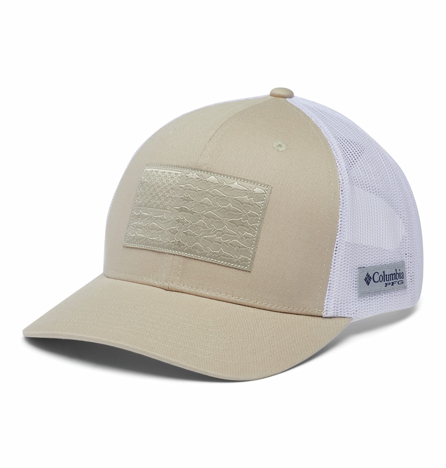 Columbia PFG Mesh Snap Back Ball Cap, Fossil/White/Fish Flag, One Size