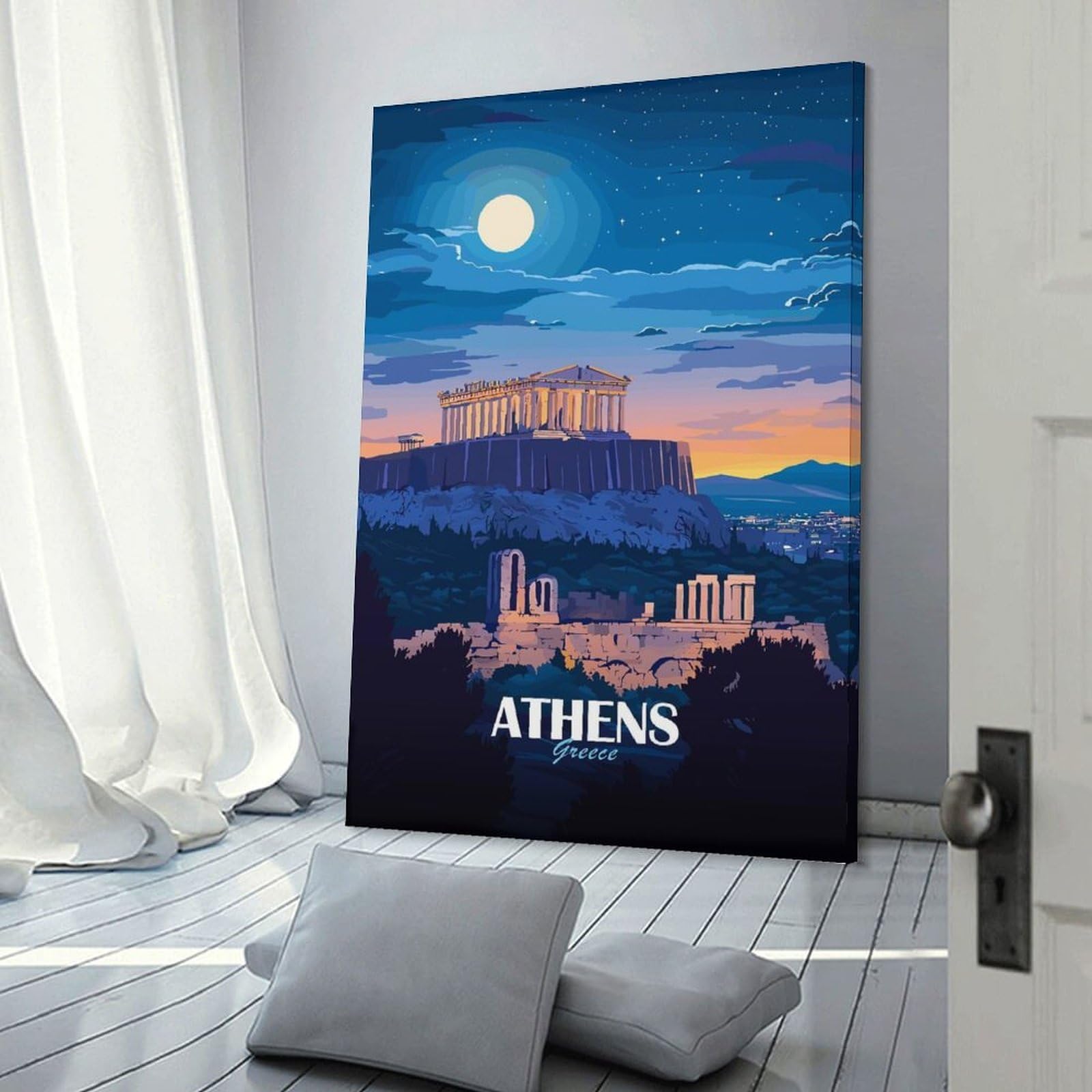 Junmoney Athens Greece Travel (6) Canvas Art Print 12x18inch(30x45cm), for Entrance Spaces, Stair Walls Or Halls, Wall Decor to Refresh Empty Corners
