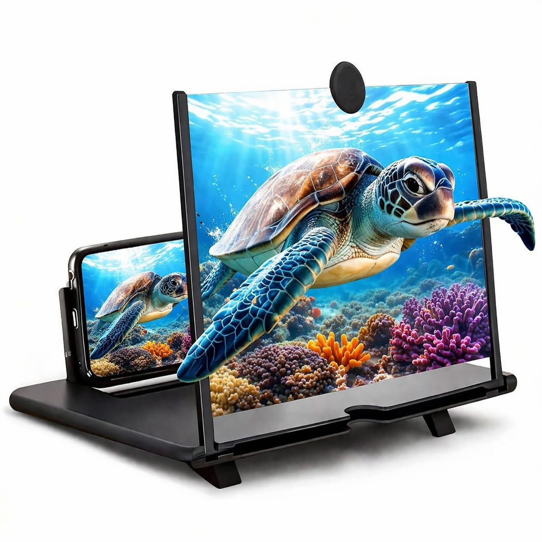 Photo 1 of 14 Inch Phone Screen Magnifier, Foldable 3D HD Cell Phone Screen Amplifier Stand, Portable Phone Screen Enlarger for Movies, Videos, Gaming, Reading & Seniors, Compatible with Most Smartphones, Black