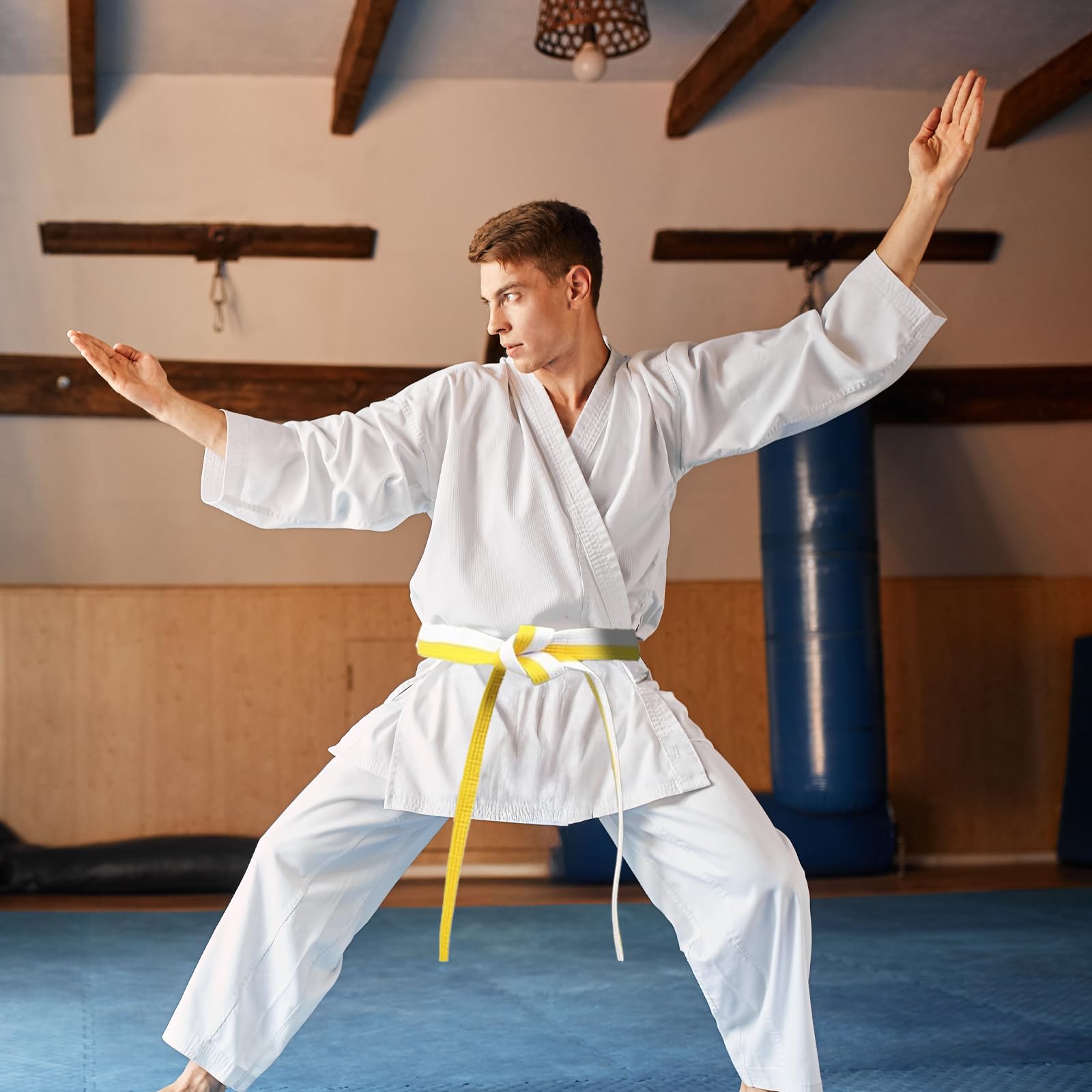 HsentimenH 2 Piezas Cinturón de Judo 180 cm, Cinturón Taekwondo Amarillo Blanco, Cinturón de Artes Marciales, Cinturones de Judo de Karate, Cinturón de Taekwondo para Artes Marciales niños