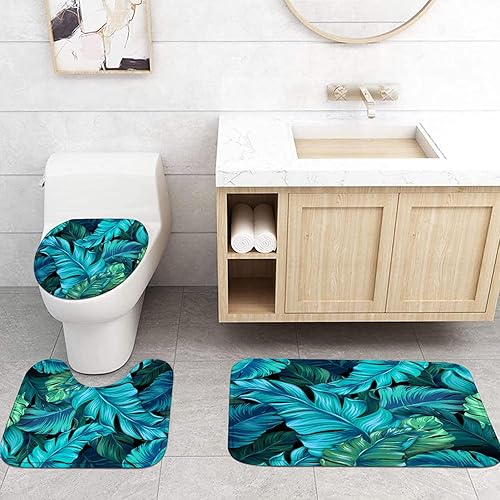 Miniatura 6 de XSWPL Juego de cortinas de ducha verdes para baño, juego de cortinas de ducha tropical con alfombras antideslizantes, cubierta para tapa de inodoro