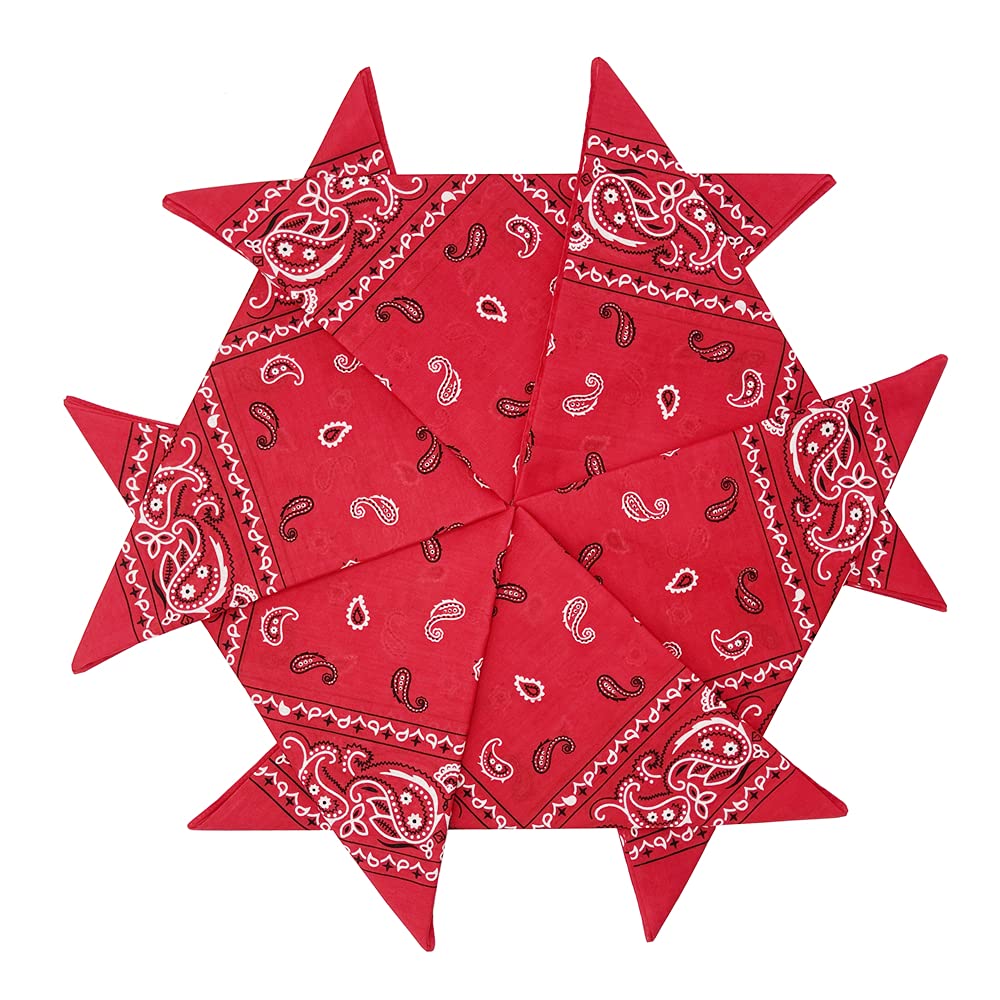 HankieWorld Bandanas 6 pack 12 pack 22 inch Cotton Paisley Kerchiefs for Men and Women (Red-6 pack)