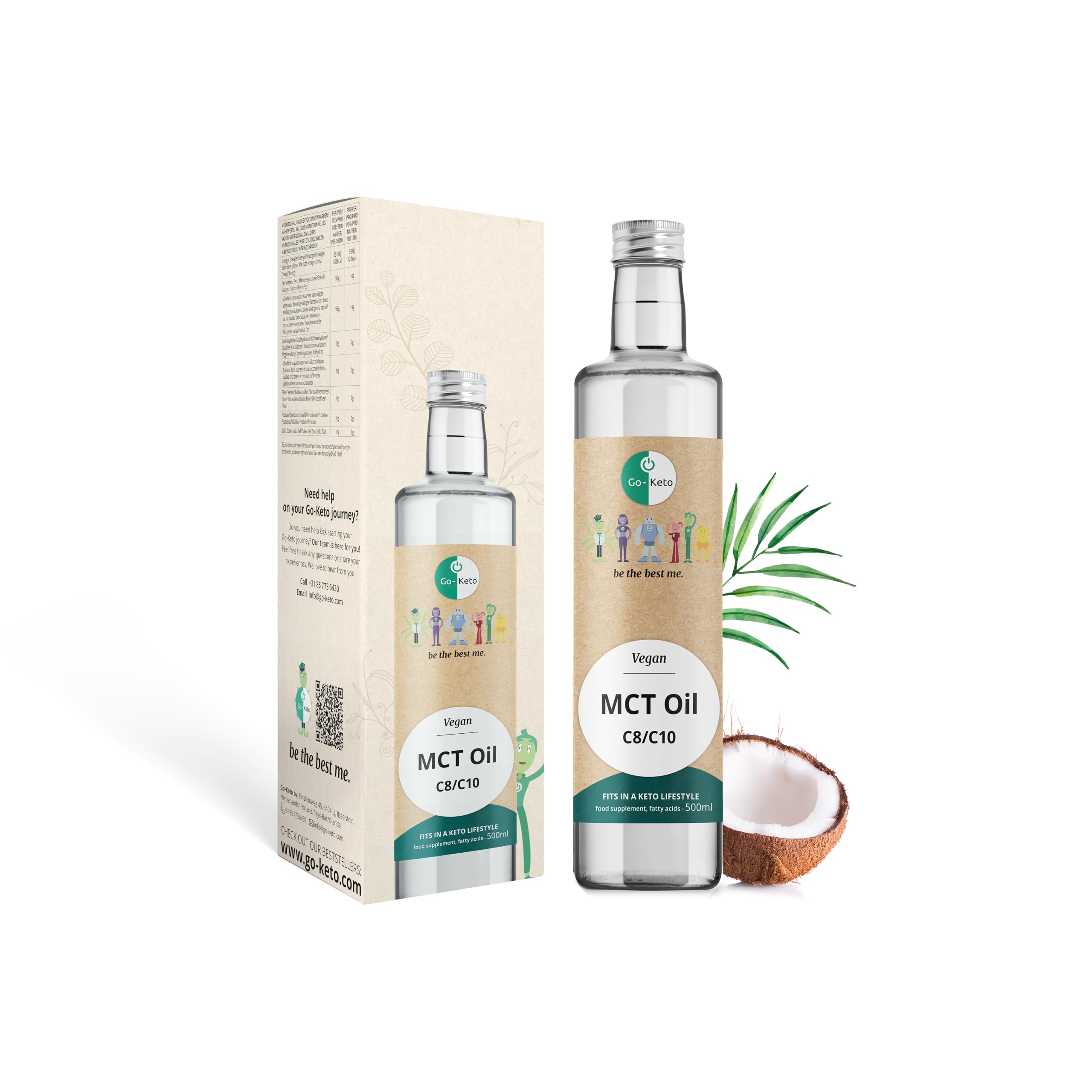Go-Keto MCT Oil, 500 ml, Huile TCM premium C8/C10, 100% huile de coco, dans bouteille en verre, sans huile de palme, top pour le régime keto, pour un bulletproof coffee, Paléo, végane