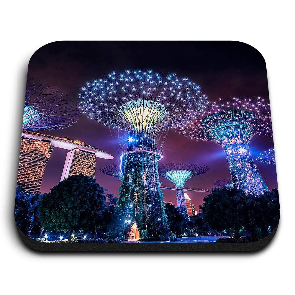 1 x Square MDF Fridge Magnet - Singapore Garden by the Bay Lights 16854