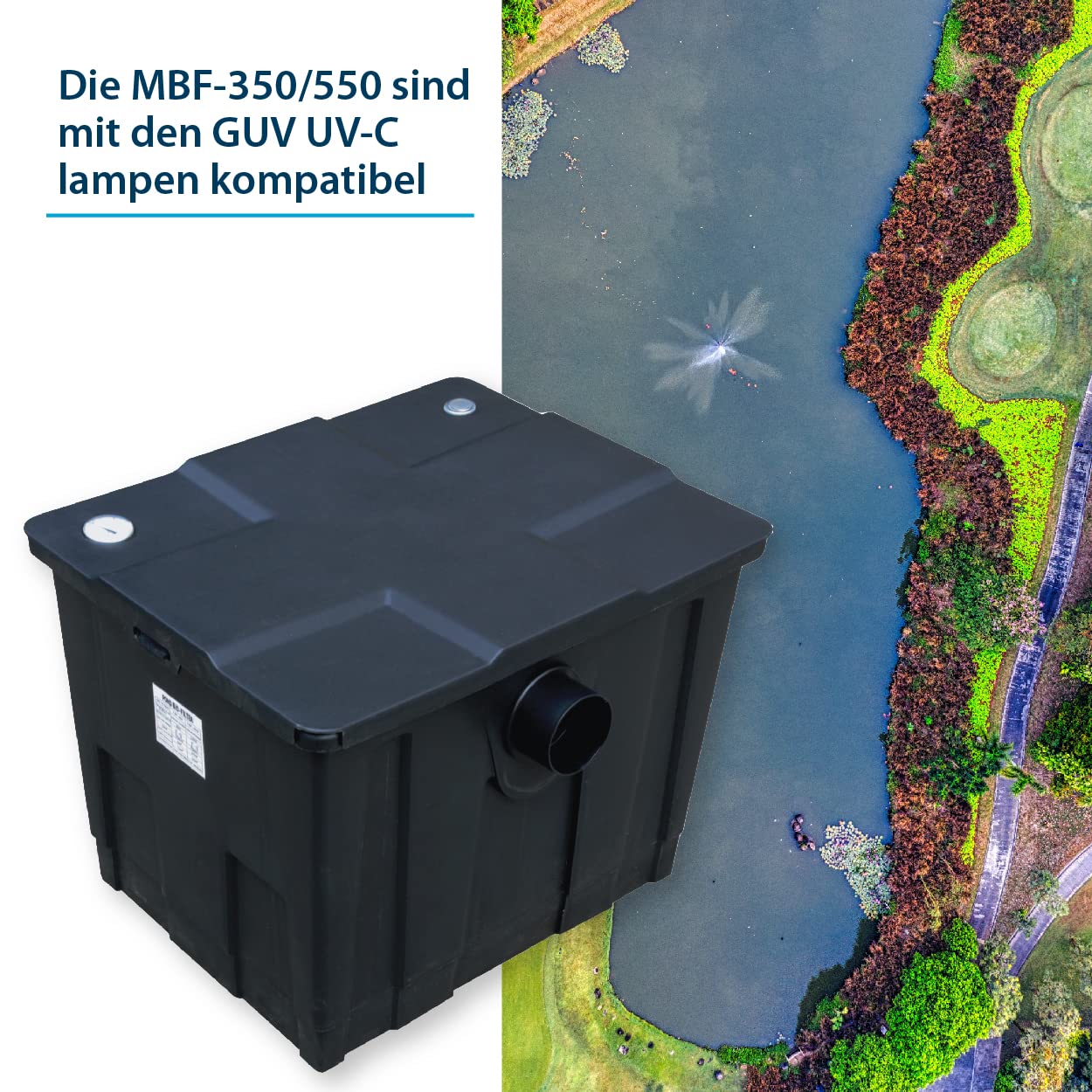 AquaForte MBF-550 Mehrkammerfilter, Größe 69*52*40 cm, Max. Teichkapazität 24 m³ ohne Fische, Max. Durchfluss 12 m³/h, Einfach zu installieren und zu reinigen, Geeignet für verschiedene Filtermedien