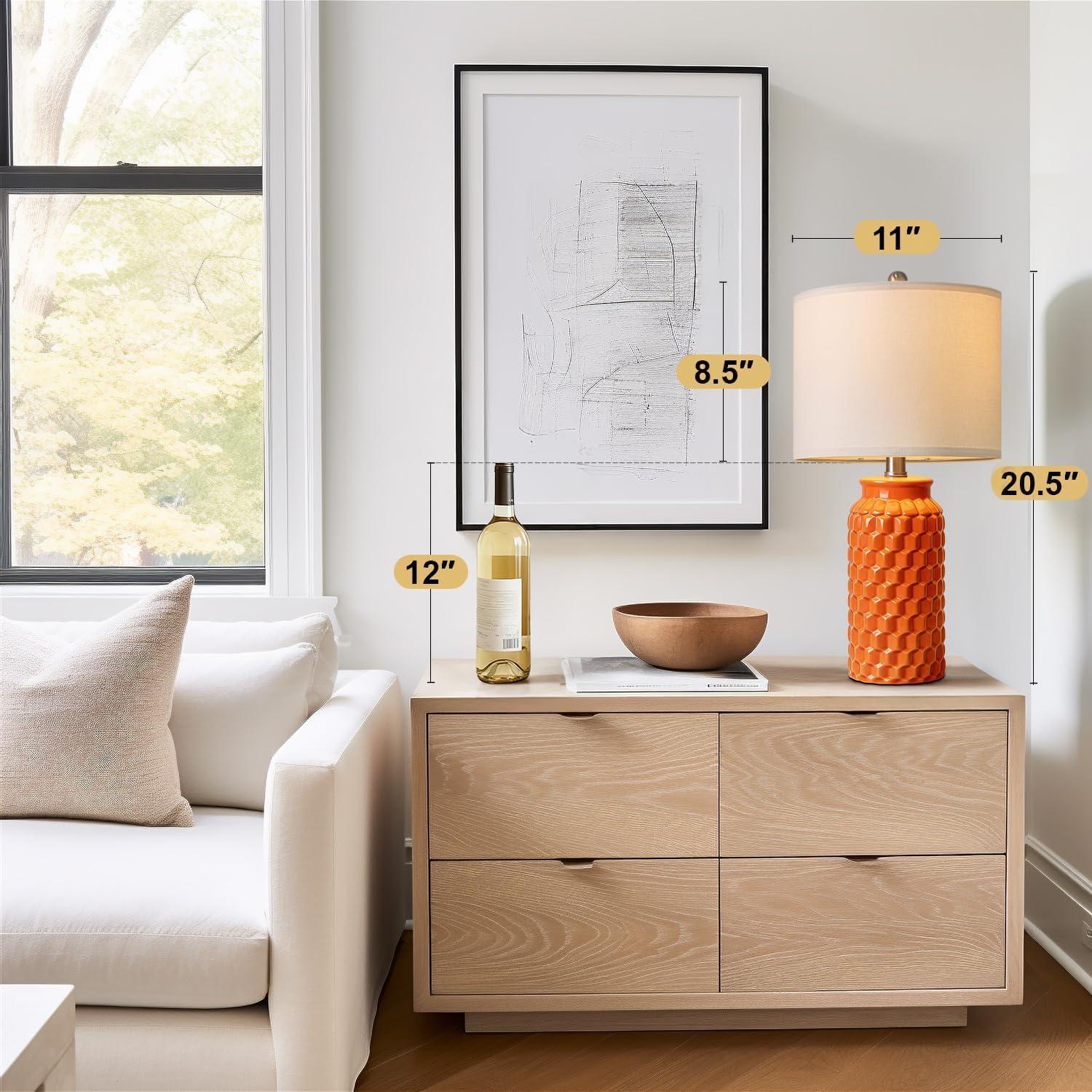 20.5" Ceramic Table Lamps Set of 2, Modern Farmhouse Boho Bedside Lamps for Bedroom, Nightstand Lamps for Living Room End Tables, Small Desk Lamps, Orange