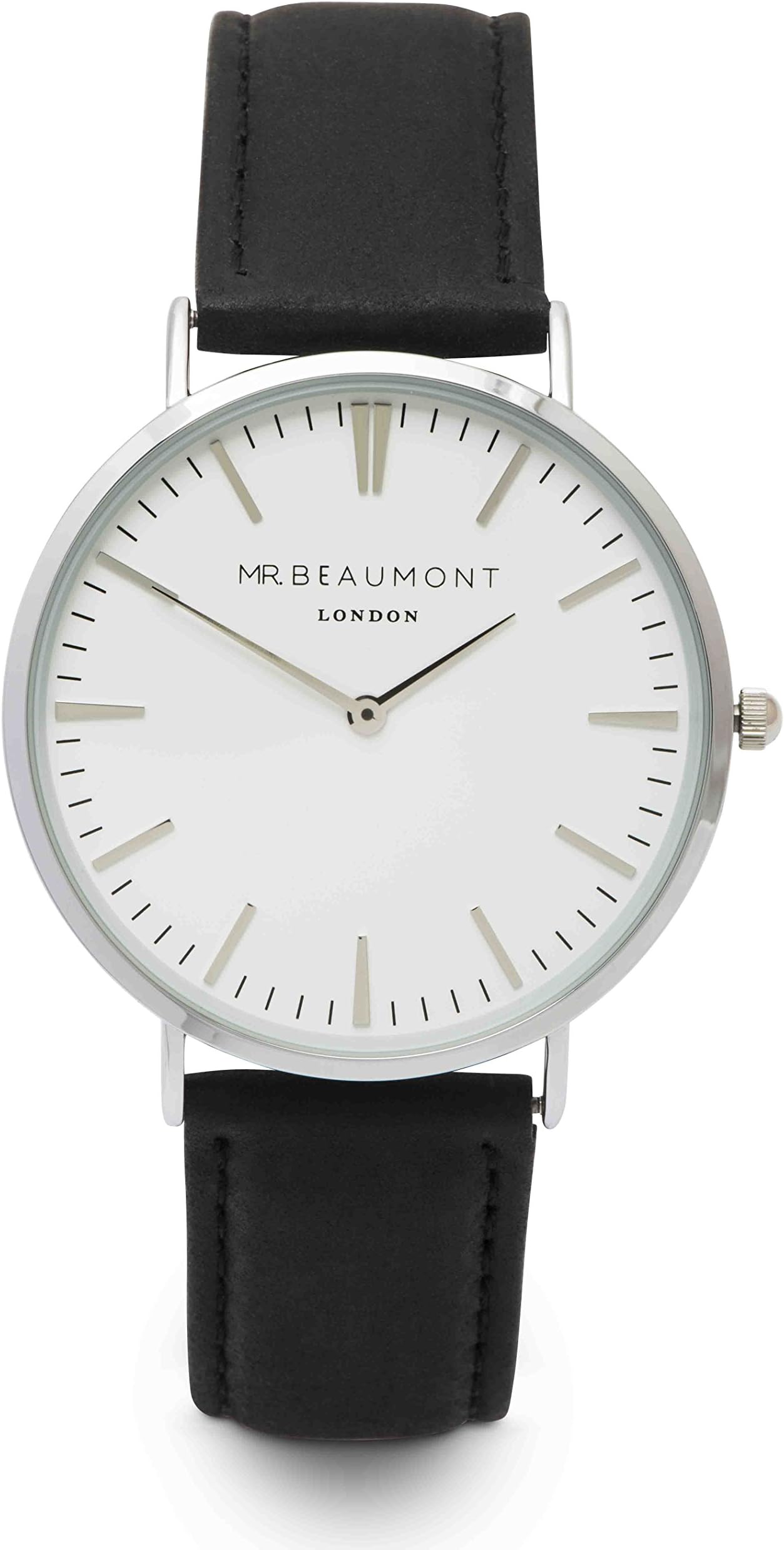 Elie Beaumont Mr.Beaumont Gents Quartz Watch with Silver Case Clear Dial Analogue Display - Black Nappa Leather Strap MB1801SilverBlack