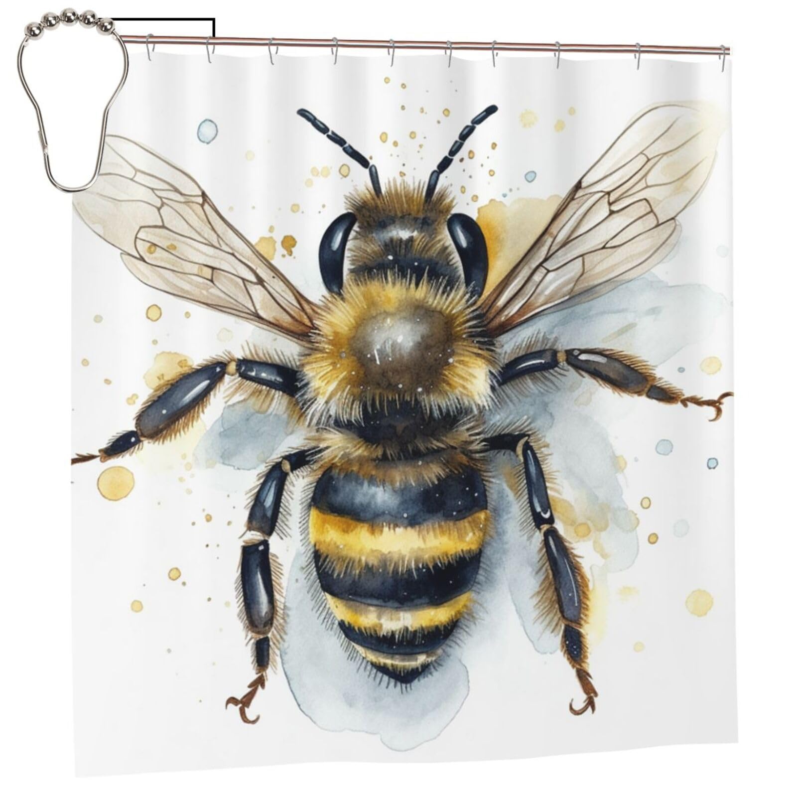 FodPand Watercolor Bee Shower Curtain 70"x70" Waterproof Long Bathroom Curtain Heavy Duty Thick Cloth Bath Curtain Set with Hooks, Modern Abstract Art Pattern Bathroom Shower Curtains