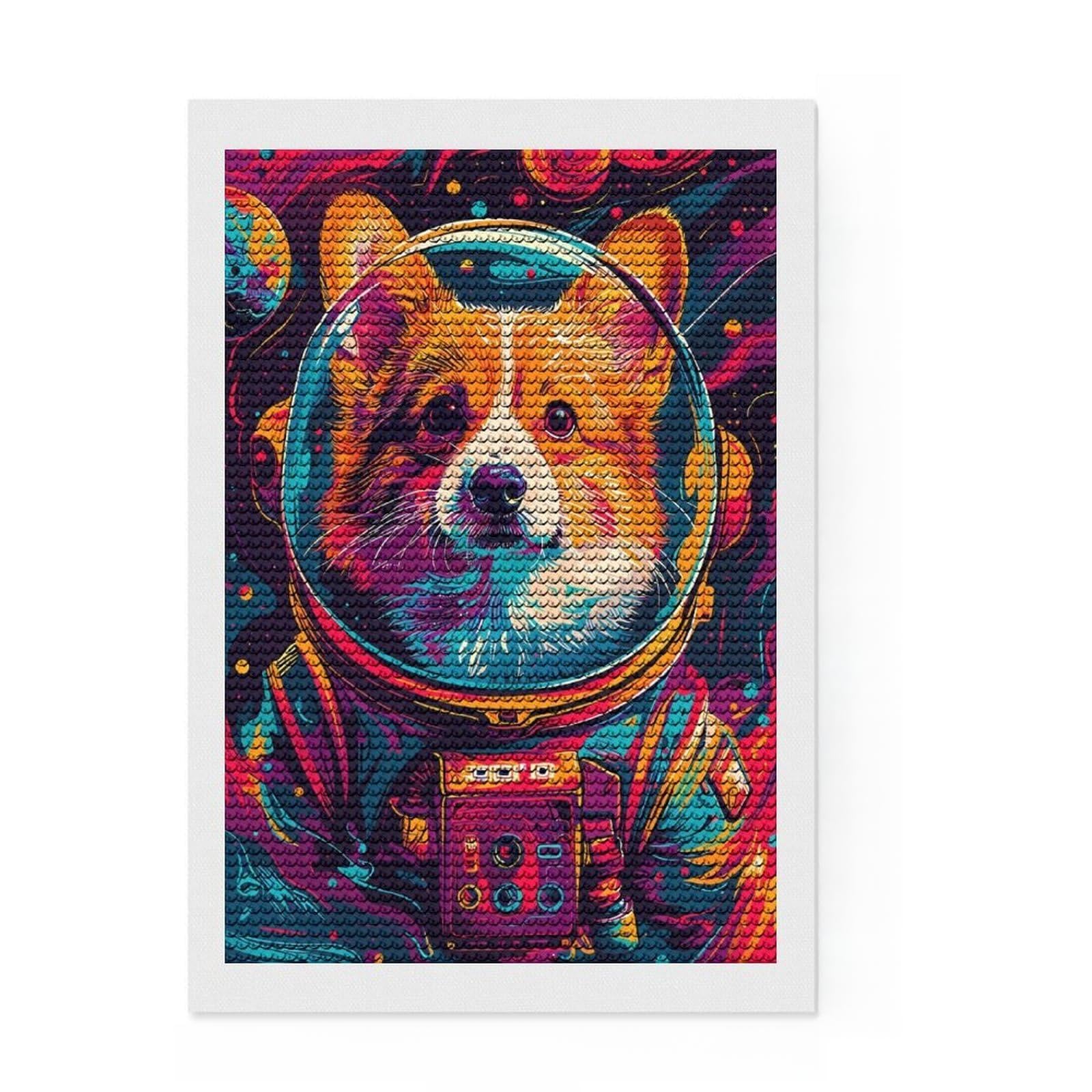 Junmoney Corgi Astronaut Space Diamond Art Kit 8"x12", Boho Decor, Farmhouse Decor, Stress Relief Craft, Creative Gift Idea, Birthday Gift